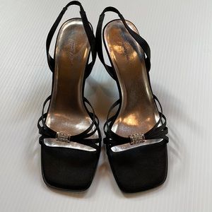 Jacqueline Ferrar black heels with silver jeweled details. Women’s size 7